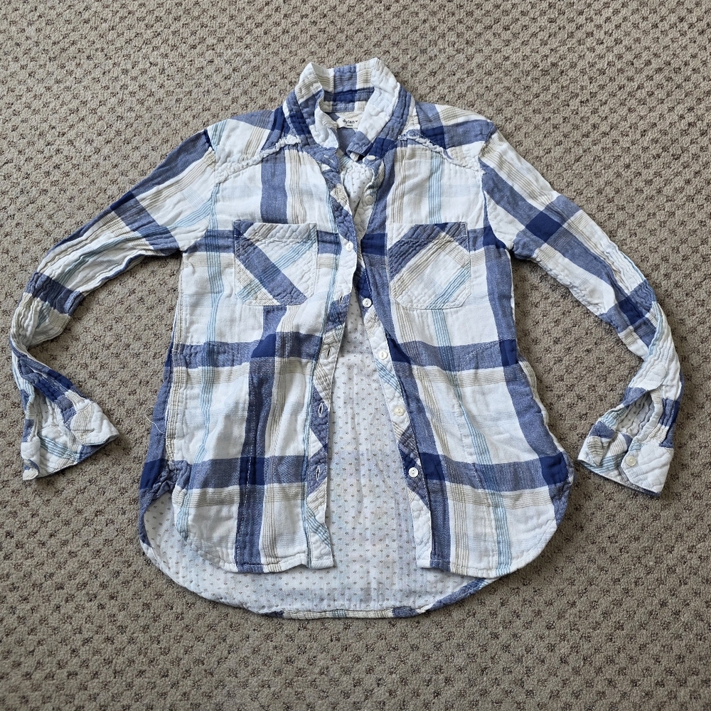 Dylan Blue and White Plaid Button-Up Shirt, Size Small